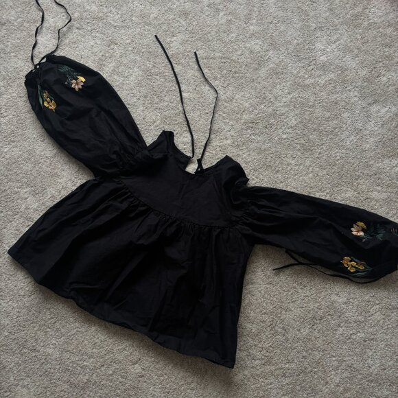 ZARA Chic Black Poplin Embroidered Blouse - Picture 3 of 7